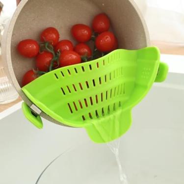 Imagem de Coador universal de silicone com encaixe, antiderramamento, macarrão, vegetais, utensílios de cozinha resistentes a altas temperaturas de grau alimentício (verde)