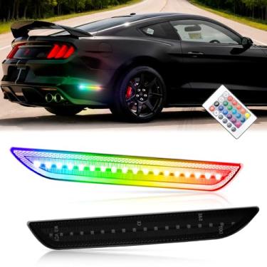 Imagem de Luzes de LED RGB para Ford Mustang 2015-2023, kit de lâmpadas refletoras laterais multicoloridas para para-choque traseiro com controle remoto RF, luz estroboscópica de 16 cores, kit de lentes somked