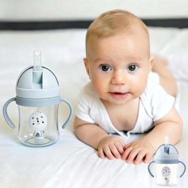 Imagem de Garrafa de água | Padrão de desenho animado, copo de água pequeno de 250 ml, à prova de vazamento | Antiasfixia | Com canudo e alça, feito de plástico durável (azul)