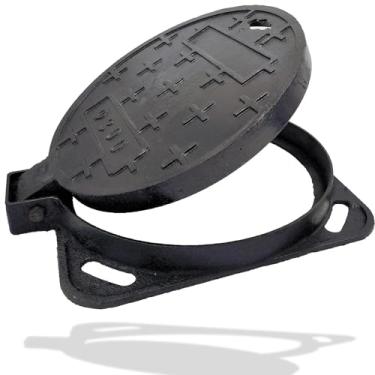 Imagem de DuuMuut Tampa e moldura de bueiro de ferro fundido de 30,5 cm, tampa preta para tanque séptico com base, tampa redonda para pia de esgoto, capa plana resistente para tubo ondulado ou elevador