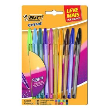 Imagem de 10 Canetas Estereográfica 1,2mm Cristal Fashion Colorida - Bic