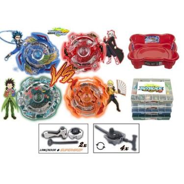 Imagem de Kit 4 Beyblade Burst Valt Rantaro Ken Shu + 6 Lançadores + Arena + Mal