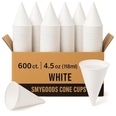 Imagem de Copos cônicos descartáveis Smygoods 135ml White Paper (pacote com 600)