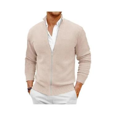 Imagem de Suéter Masculino Slim Fit Com Zíper, Malha Quente, Cardigan Com Gola A