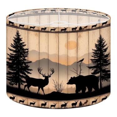 Imagem de Abajur rústico urso floresta campo fazenda chalé placa de madeira marrom caramelo veado sombres boho 1 pacote sombra de luz para candeeiros de mesa lâmpadas de chão tambor lâmpada rústica persiana