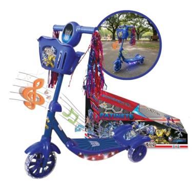 Imagem de Patinete Infantil Led E Som Musical Corrida Com 3 Rodas Transformers Com Cesto Menino Azul Kizumba