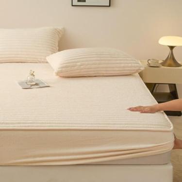 Imagem de Lençol com elástico extra profundo, lençóis, capa protetora antiderrapante, tiras elásticas no canto, macio, sem rugas, para outono e inverno - bege ||1,2 * 2,0 m + fronha * 1