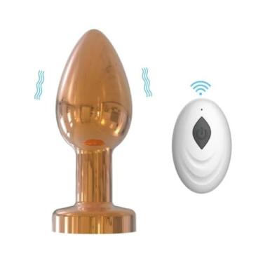 Imagem de Plug Anal Cromado Com Controle Remoto Sem Fio 10 Vibrações Recarregável Acessório Erótico PL198 (DOURADO)