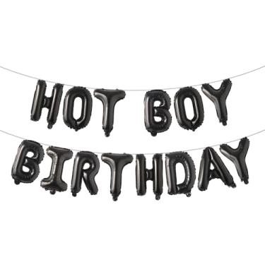 Imagem de Banner de balão com glitter multicolorido de aniversário Hot Boy - decorações de festa engraçadas, suprimentos, ideias e presentes para homens - 21-25 - 30 - 40º aniversário (HOT BOY BIRTHDAY Preto)