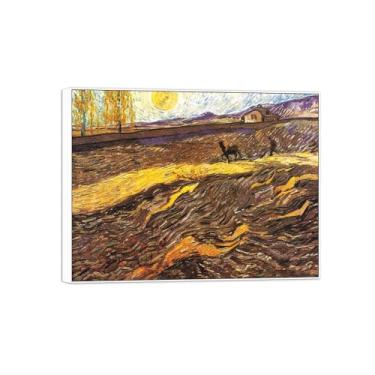 Imagem de Vincent van Gogh Famosa pintura em tela de arte de parede pronta para pendurar. Campo com agricultores. Imagem em moldura branca para decoração de sala de estar 70 x 90 cm 27 x 35 pol