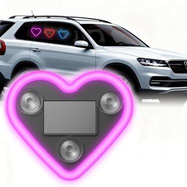 Imagem de QZAVIRE Luz solar ambiente em forma de coração para carro, lâmpada LED neon atmosférica com vários modos, suporte com ventosa para decoração de janela de triângulo de carro, presente romântico para