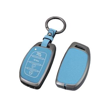 Imagem de Capa de couro para chave de carro em liga de zinco, suporte compatível com Hyundai Tucson Santa Fe Rena Sonata Elantra Creta Ix35 Ix45 I10 I30 I40(D-Style 1- Blue)