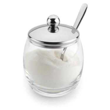 Imagem de Açucareiro Vidro Com Colher Tampa De Inox Mesa 250g Pote Para Açucar M