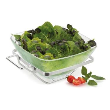 Imagem de Saladeira De Vidro 2,7L Gourmet Salada Servir Base Inox Multiuso Serve