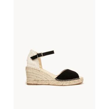 Imagem de Sandália Anabela Média Alelí Camurça Preta, Preto, 35