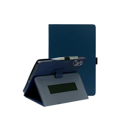 Imagem de Capa para tablet Zenva T90 de 11 polegadas, capa dobrável de couro sintético FJIASTB com suporte para caneta e alça de pulso, portátil para viagens de negócios (azul escuro)