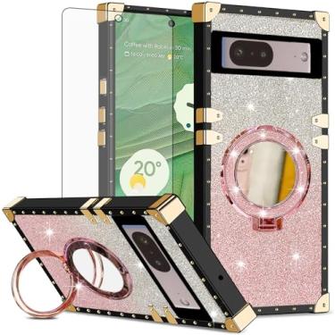 Imagem de Asuwish Capa de celular para Google Pixel 7 5G com protetor de tela de vidro temperado e espelho brilhante brilhante anel resistente à prova de choque suporte rígido Pixel7 Pixle Seven 6.3 feminino
