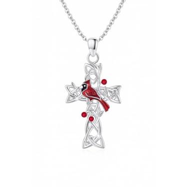 Imagem de SUPAC Colar com design de cruz e infinito cardeal, I Am Always With You, corrente de 50 cm, vermelho e prata, Adjustable, Aço inoxidável, Zircônia cúbica