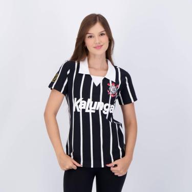 Imagem de Polo Corinthians Retrô Feminina Preta e Branca-Feminino