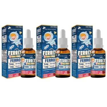 Imagem de Kit 3x Ferrix Kids (Ferro 5mg/porção) 30ml Sabor Morango Flora Nativa-Unissex