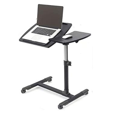 Imagem de Mesa de pé móvel, mesa de laptop com altura ajustável e inclinada, mesa de laptop giratória, mesa lateral de sofá, mesa de suporte portátil com rodas para escritório em casa e escola (cor: branco