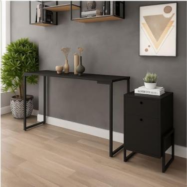 Imagem de Aparador Porto Industrial, 120 cm em MDP e Estrutura em Aço, Para Sala, Escritório,Recepção (Preto)