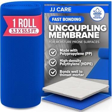 Imagem de JJ CARE Rolo de membrana de desacoplamento azul 1 m x 16,3 m, cobertura de 177 pés quadrados, revestimento de azulejo para pisos, membrana impermeável de isolamento de rachaduras para cerâmica