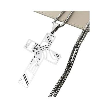 Imagem de Colar Masculino Punk Com Coroa E Cruz Banhado a Ouro, Corrente De Aço 