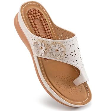 Imagem de Aomigoct Sandálias femininas sapatos de cunha: sandálias ortopédicas confortáveis femininas elegantes de verão chinelos casuais para caminhada, Bege 918, 38