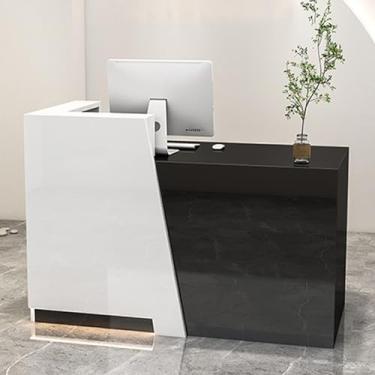 Imagem de Mesa de recepção moderna com gavetas trancáveis, mesa de balcão frontal para loja de varejo, mesa de recepção preta (120 cm)