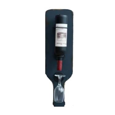 Imagem de CFGH6FDF Armazenamento de garrafa de vinho vintage de madeira maciça prateleira de vinho montada na parede antigo rack de exibição de vinho de ferro antigo suporte de vidro alto rack de vinho de mesa