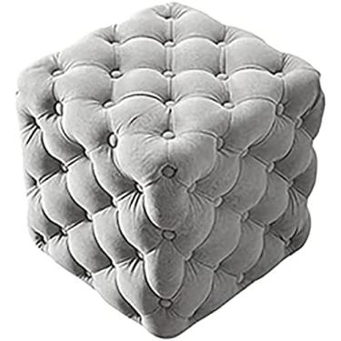 Imagem de Luxuoso descanso de pés otomano de veludo cinza, banquinho de pé cubo moderno e banquinho, mesa de centro multifuncional, peça de decoração de casa elegante de 45 x 45 x 45 cm
