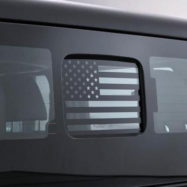 Imagem de smnuxwm Decalque com bandeira americana de janela média traseira para Jeep Gladiator JT 2020 2021 2022 2023 2024 2025 caminhonete traseira centro vidro janela deslizante bandeira dos EUA adesivo de