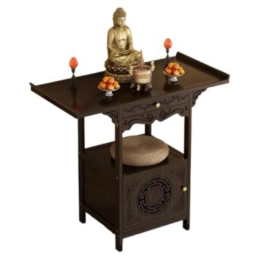 Imagem de Mesa de altar de bambu com armazenamento, armário de oferta de pedestal chinês para meditação e oração de Buda, mesa de nicho de santuário pequeno (50 x 40 x 100 cm / 19,6" x 15,7" x 39,3")
