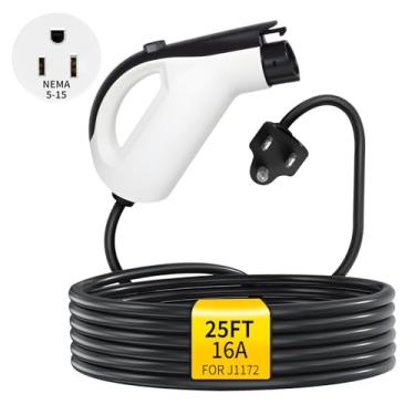 Imagem de WenStorm Carregador EV nível 1 16A 120V, cabo de carregamento EV portátil de 7,5 m compatível com tomada NEMA 5-15, carregador elétrico de carro J1772, carga contínua segura de 12A, IP55 (não Tesla)