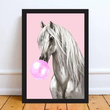 Imagem de Quadro Cavalo Horse Bubble Gum 24X18 Com Vidro Madeira Preta