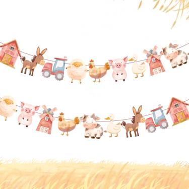 Imagem de 2 peças de banner de animais de fazenda, faixa de animais de celeiro para meninos meninas tema fazenda chá de bebê e suprimentos de festa de aniversário (vermelho)