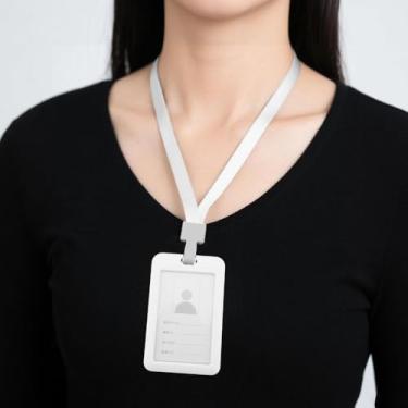 Imagem de Porta-crachá de identidade, impermeável, carteira para mulheres e homens, carteira fofa para cartões de identificação com cordão de pescoço, janela transparente para trabalhadores, professores