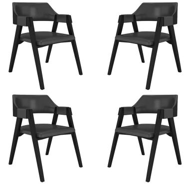 Imagem de Kit 4 Cadeiras Sala de Jantar e Jogos Carteados Madeira Maciça Poker PU Grafite/Preto G42 - Gran Belo