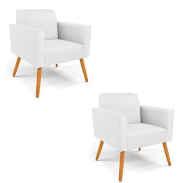 Imagem de Kit 2 Poltronas Pés Palito Castanho Marisa Corino D03 - D\'rossi Cor Branco