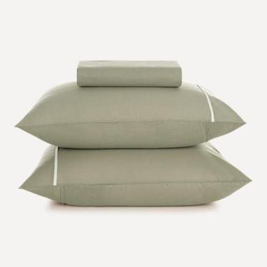 Imagem de Jogo de Cama Queen 3 Peças Karsten Noah Percal Verde/ Branco
