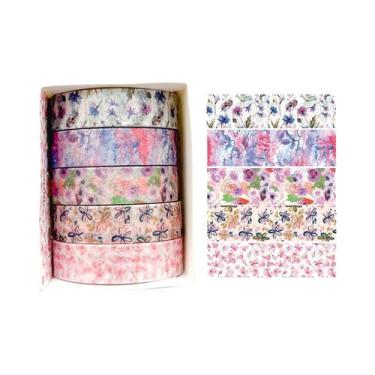 Imagem de Fita Washi Floral Romântica 5 Rolos Fita Decorativa Fofa DIY Fresca Pa