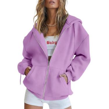 Imagem de Moletom com Capuz PRETTYGARDEN Feminino Manga Longa com Zíper Roxo P
