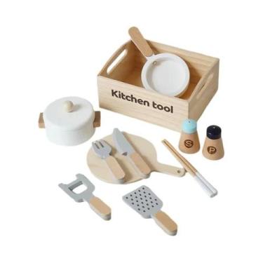 Imagem de Conjunto De Cozinha De Brinquedo De Madeira Para Crianças Com Acessóri