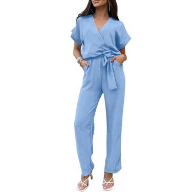 Imagem de Macacão Feminino PRETTYGARDEN Manga Curta Decote V Transpassado com Ci