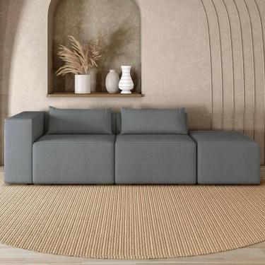 Imagem de Sofá 4 Lugares 283cm com Puff Direito Fay Linho Grafite Z55 - Mpozenato