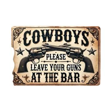 Imagem de Placa De Metal Rústica Estilo Western Cowboys Deixe Suas Armas No Bar 