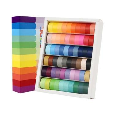 Imagem de Fita Washi Colorida Sólida Arco-Íris, 60 Rolos, 0.6 Polegadas De Largu