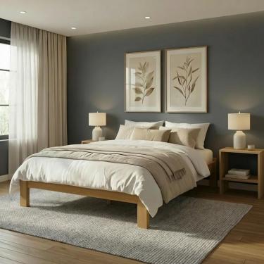 Imagem de Cama Casal Turca Queen Em Madeira Maciça Reforçada Nogueira