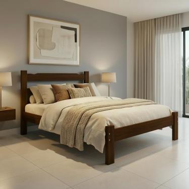 Imagem de Cama Casal Madeira Maciça Resistente Castanho